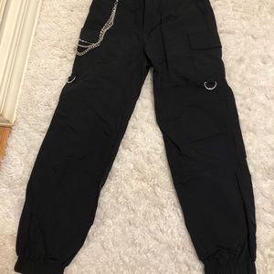 Black Cargo Pants with detachable chain